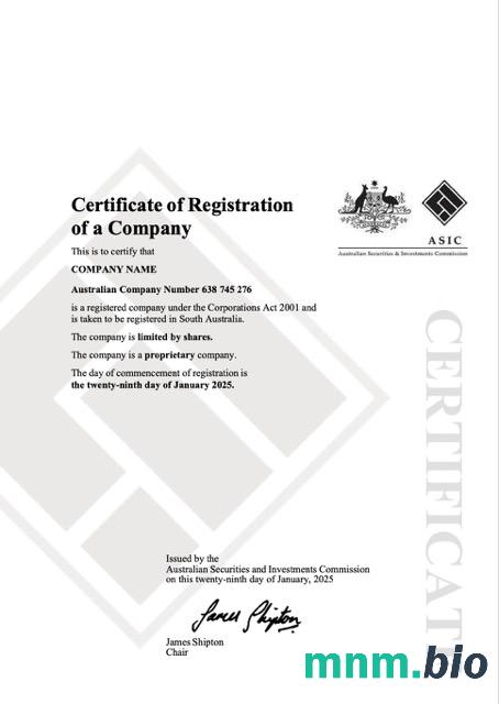 Australijski certyfikat rejestracji firmy w formacie Word i PDF, Wersja 2